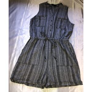 Kelly Renee Romper 1 Pc Shorts Linen Blend Striped Button Gray Sleeveless Sz M